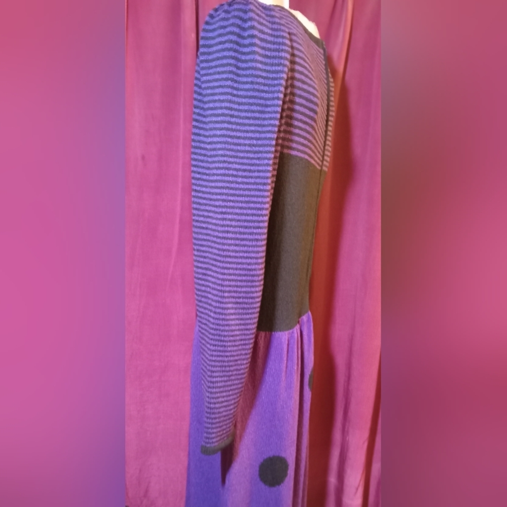 Purple and Black Vintage Sweater Dress by Adolfo New York for Neiman Marcus - Picture 3 of 7